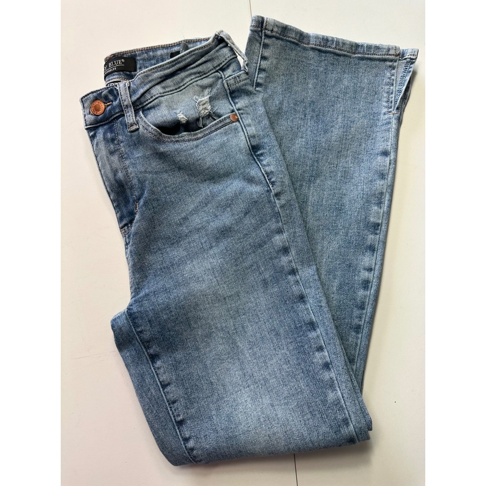 Judy Blue Slim Bootcut Jeans Light Wash Distressed Side Slit 5/27 JB88289 LT-CO